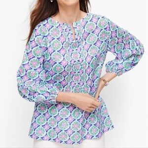 Talbots Printed Pinktuck Blouse Top Size Medium